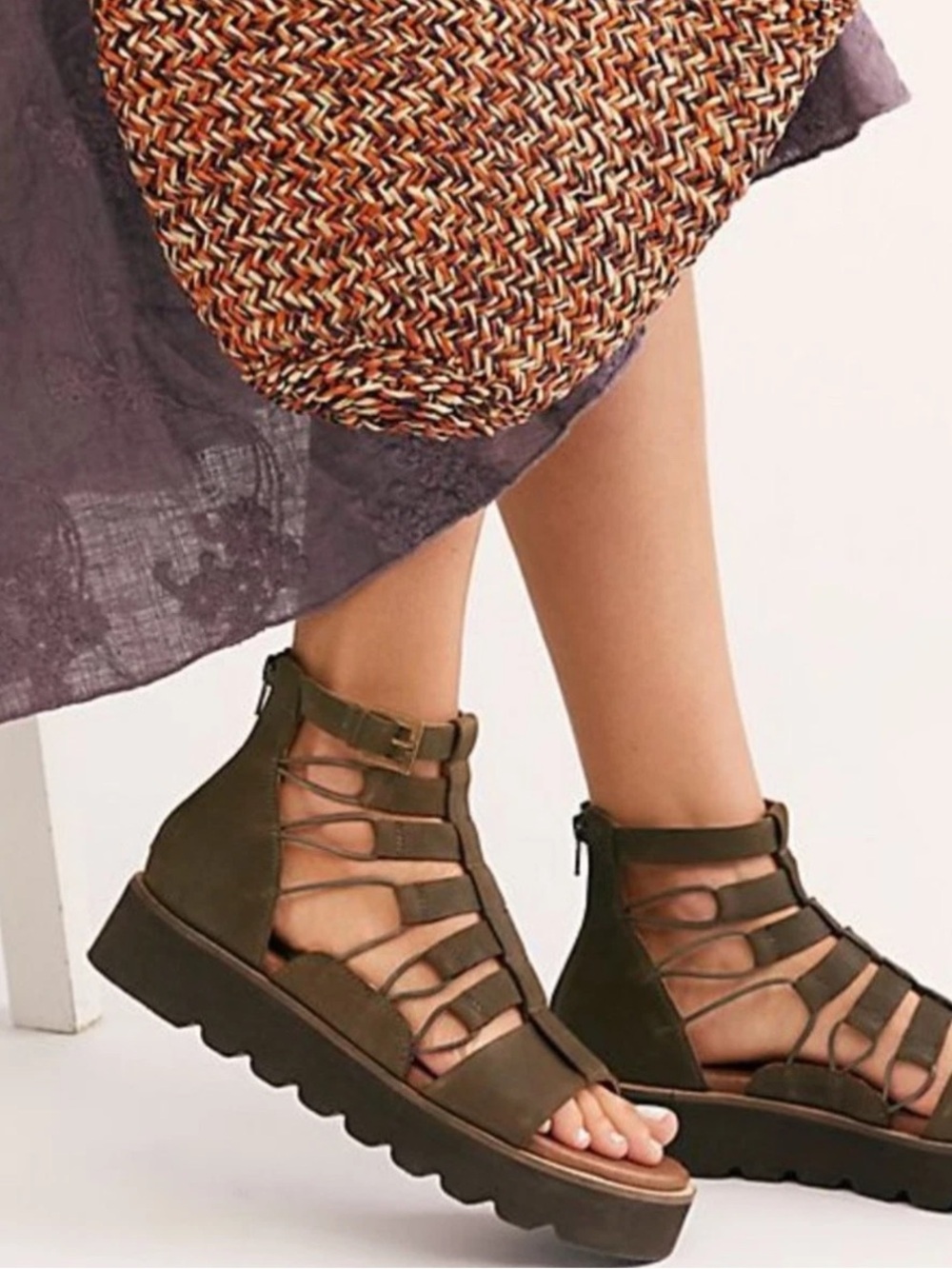 Free People Women’s Brown Woven Gladiator Platform Sandals size 9